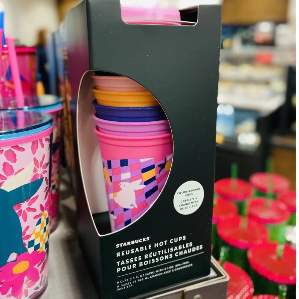 STARBUCKS Easter Color Changing Spring REUSABLE 16 OZ HOT CUPS W/LIDS
